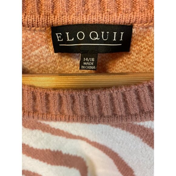 Eloquii NWT Brown White Squared Shoulder Crew Neck Pullover Sweater Sz 14 - Picture 5 of 12